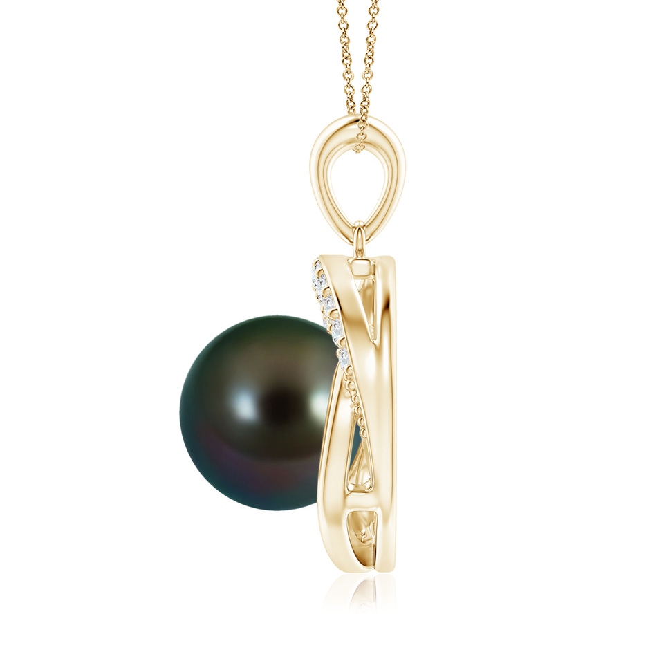 10mm AAAA Tahitian Pearl Swirl Pendant with Diamonds in Yellow Gold side 1