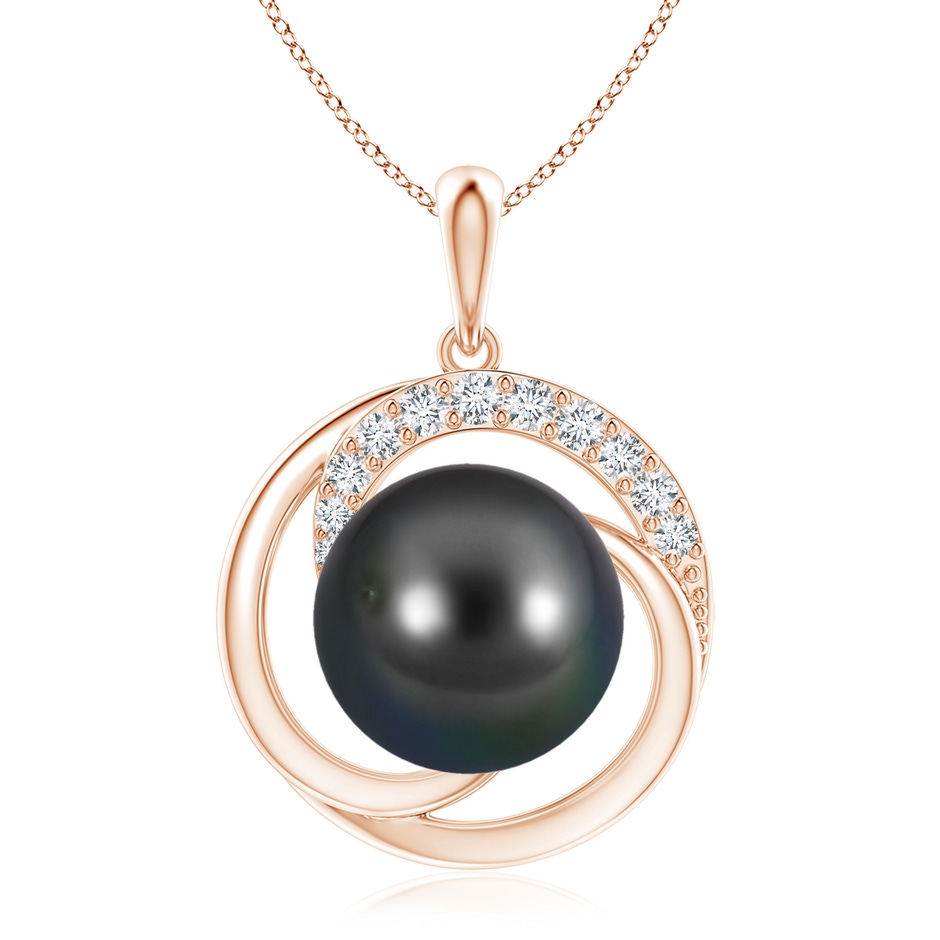11mm AA Tahitian Pearl Swirl Pendant with Diamonds in Rose Gold 