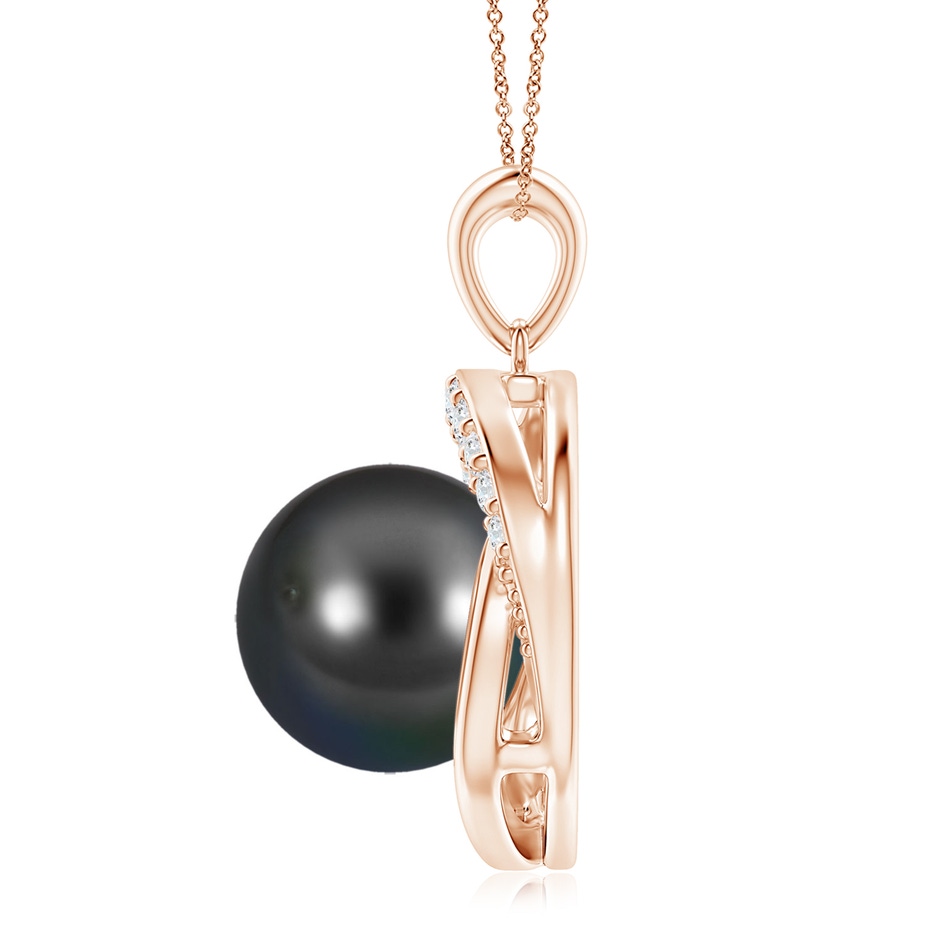 11mm AA Tahitian Pearl Swirl Pendant with Diamonds in Rose Gold side 1