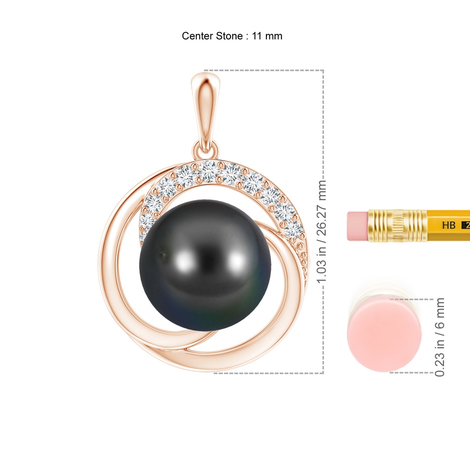 11mm AA Tahitian Pearl Swirl Pendant with Diamonds in Rose Gold ruler