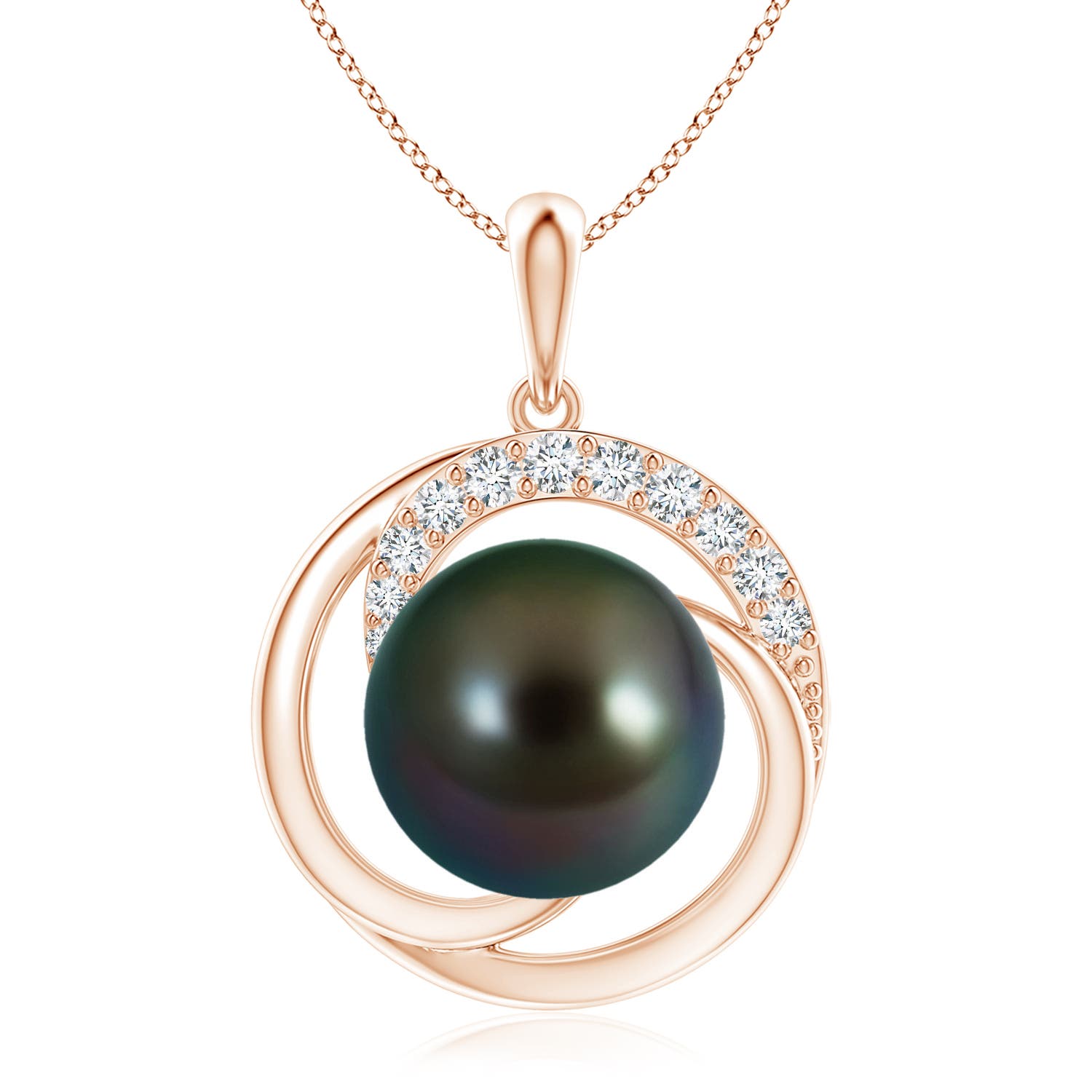 11mm AAAA Tahitian Pearl Swirl Pendant with Diamonds in Rose Gold