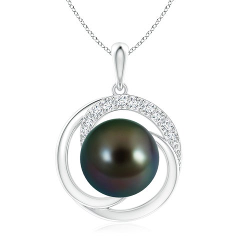 11mm AAAA Tahitian Pearl Swirl Pendant with Diamonds in White Gold