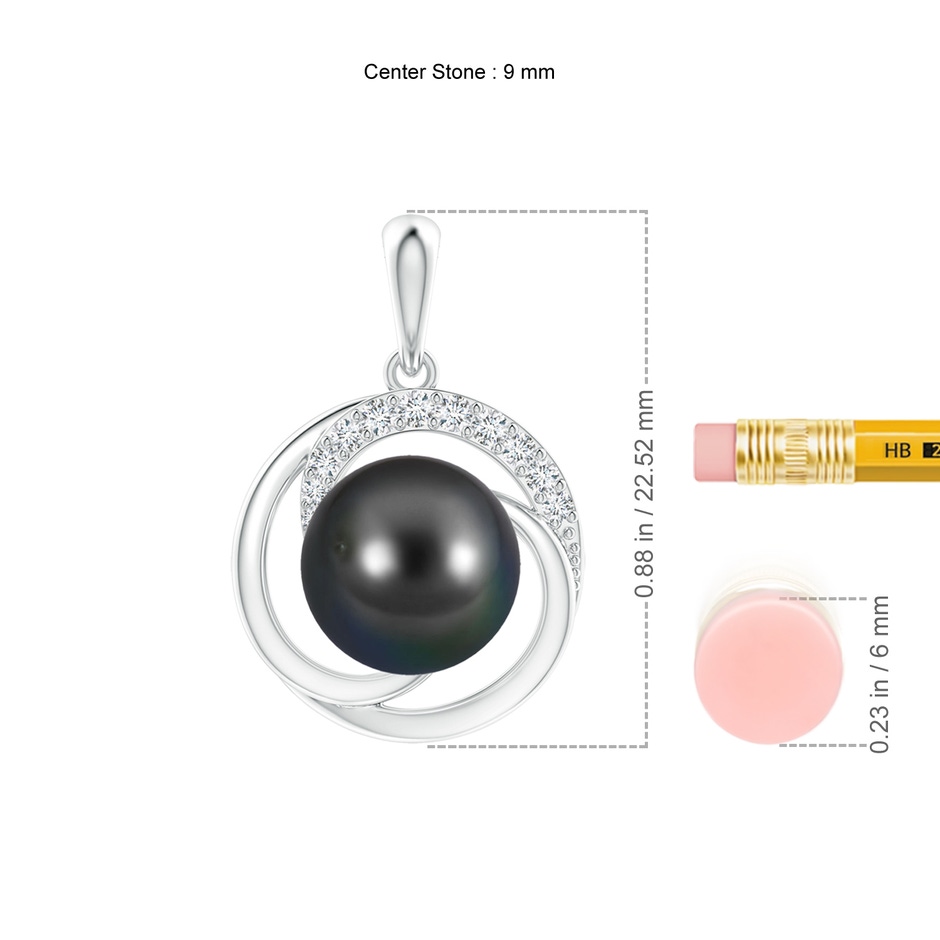 9mm AA Tahitian Pearl Swirl Pendant with Diamonds in P950 Platinum ruler