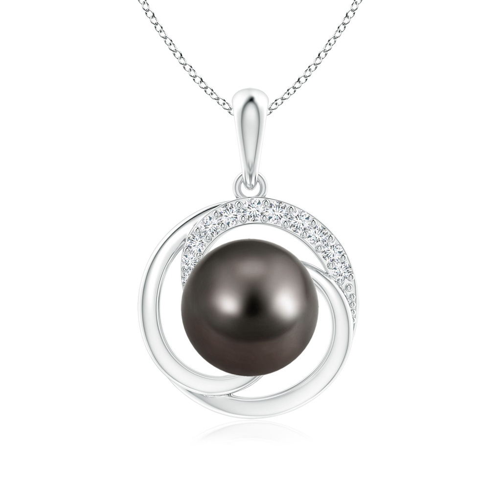 9mm AAA Tahitian Pearl Swirl Pendant with Diamonds in White Gold