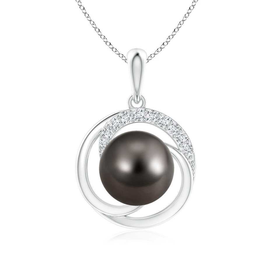 9mm AAA Tahitian Pearl Swirl Pendant with Diamonds in White Gold 