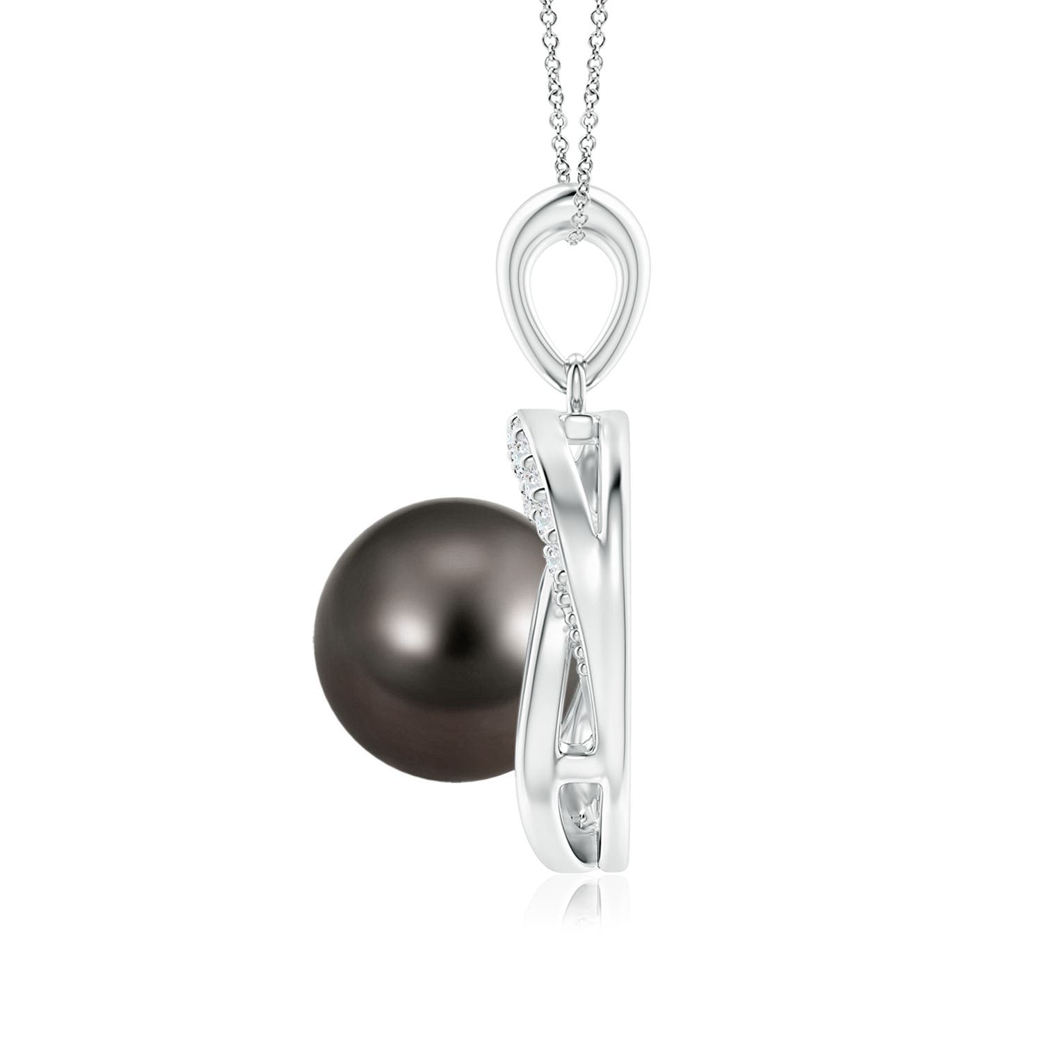 9mm AAA Tahitian Pearl Swirl Pendant with Diamonds in White Gold - side 1