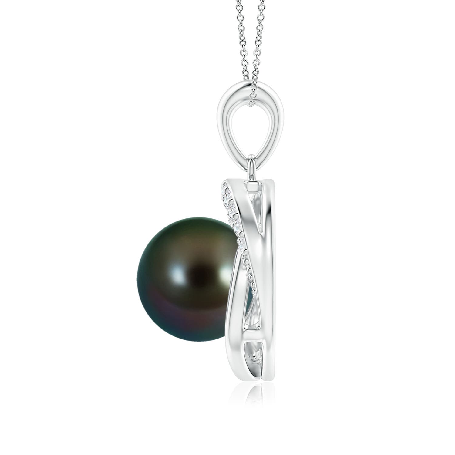 9mm AAAA Tahitian Pearl Swirl Pendant with Diamonds in White Gold