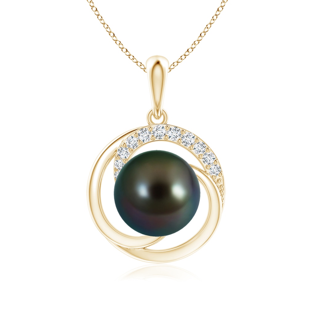 9mm AAAA Tahitian Pearl Swirl Pendant with Diamonds in Yellow Gold