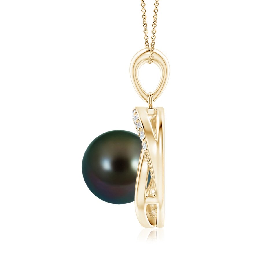 9mm AAAA Tahitian Pearl Swirl Pendant with Diamonds in Yellow Gold side 1