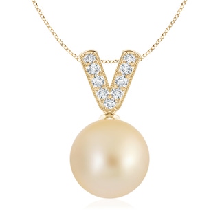 10mm AA Golden South Sea Pearl & Diamond V-Bale Pendant in Yellow Gold