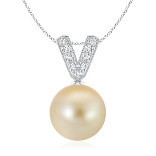 10mm AAA Golden South Sea Pearl & Diamond V-Bale Pendant in White Gold