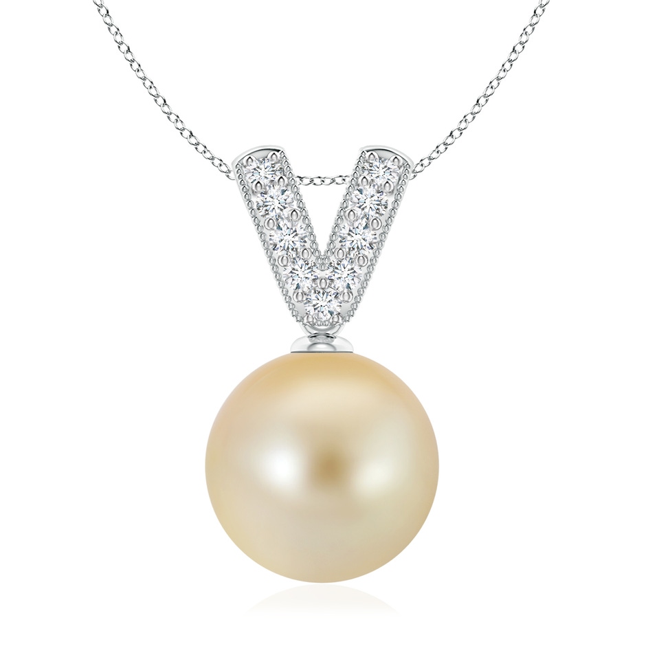 10mm AAA Golden South Sea Pearl & Diamond V-Bale Pendant in White Gold 