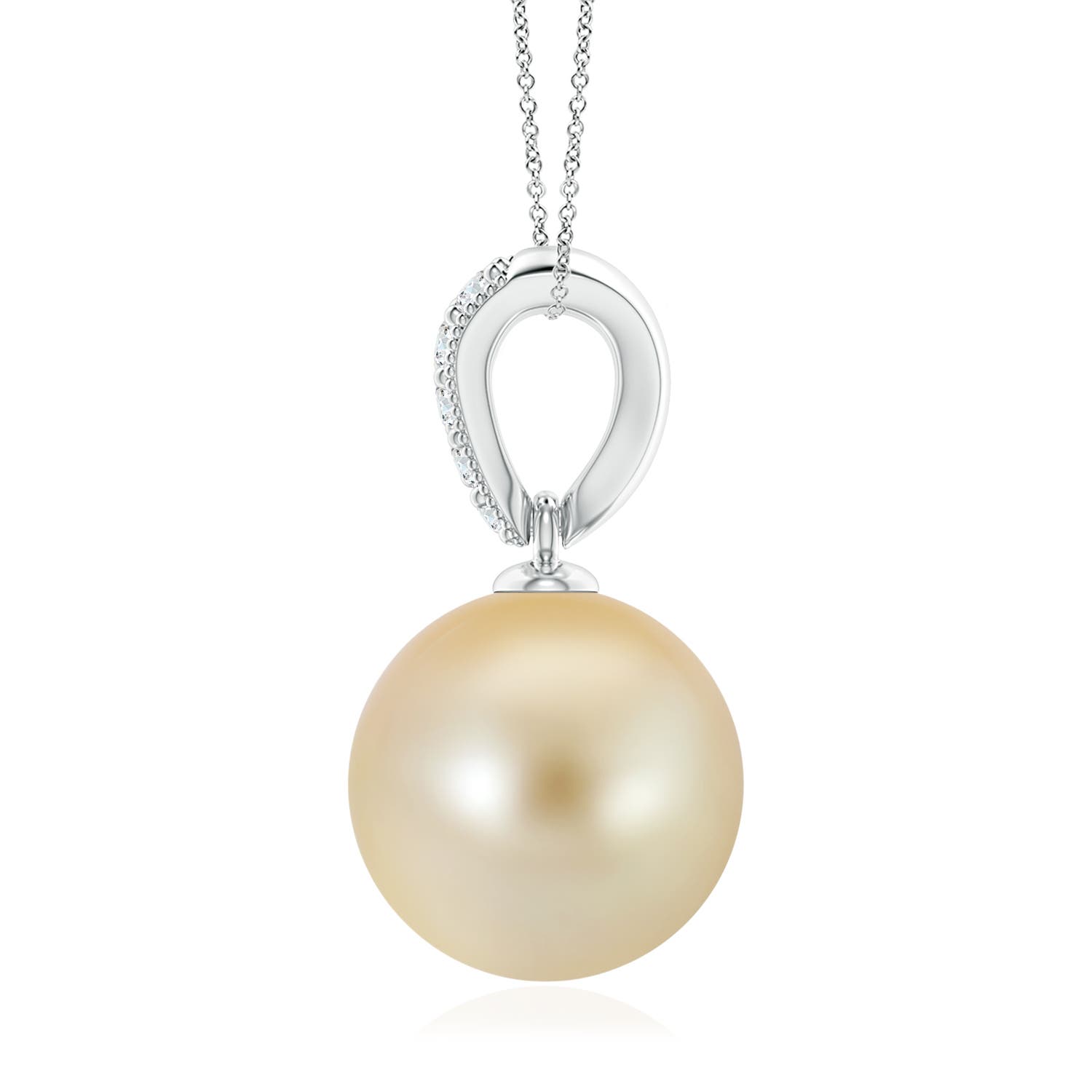 10mm AAA Golden South Sea Pearl & Diamond V-Bale Pendant in White Gold - side 1