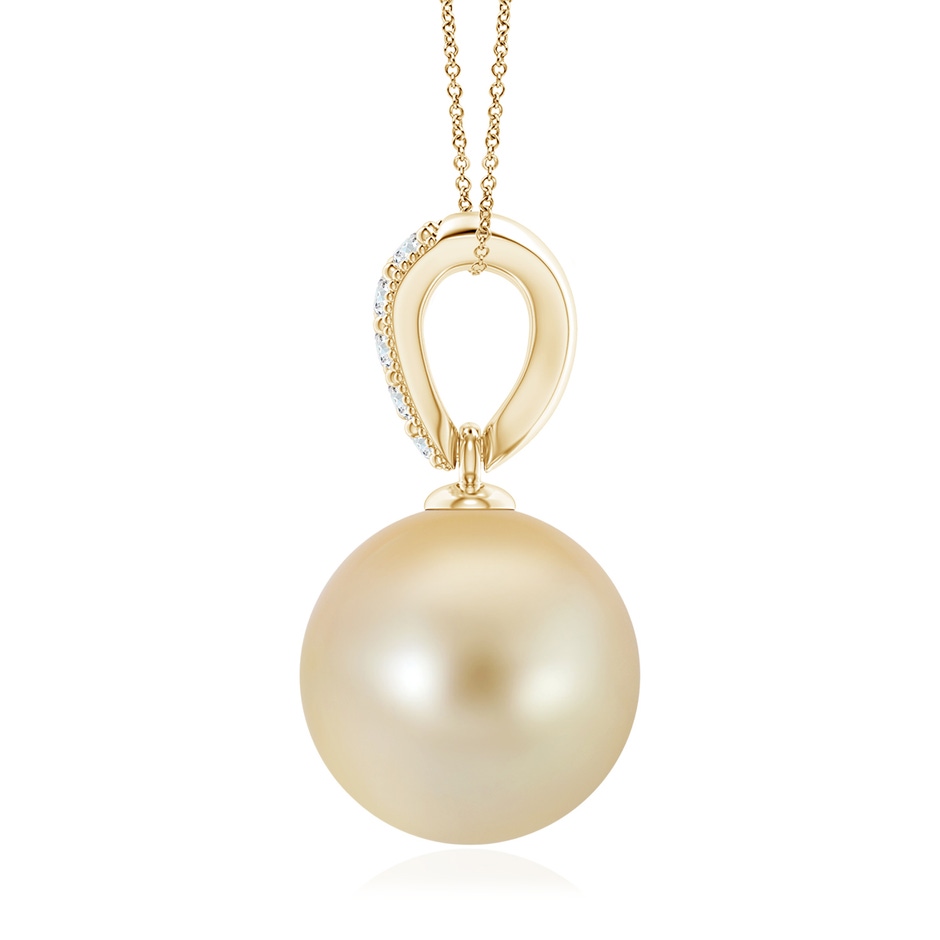 10mm AAA Golden South Sea Pearl & Diamond V-Bale Pendant in Yellow Gold side 1
