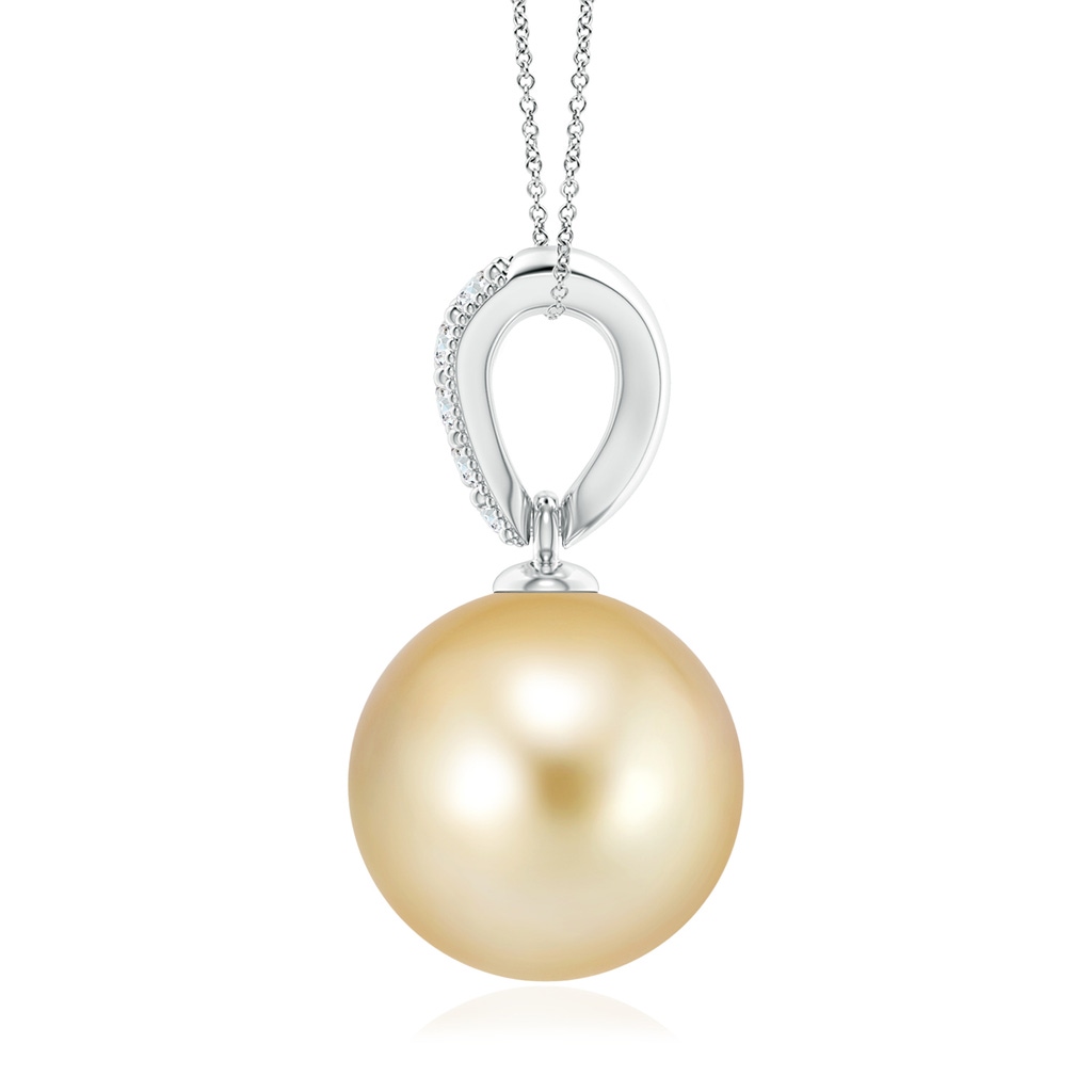 10mm AAAA Golden South Sea Pearl & Diamond V-Bale Pendant in P950 Platinum Side 1