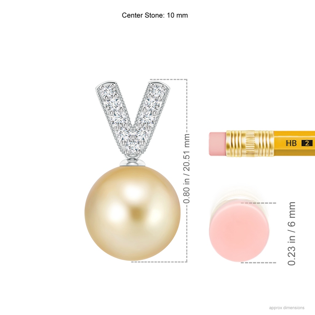 10mm AAAA Golden South Sea Pearl & Diamond V-Bale Pendant in P950 Platinum Ruler