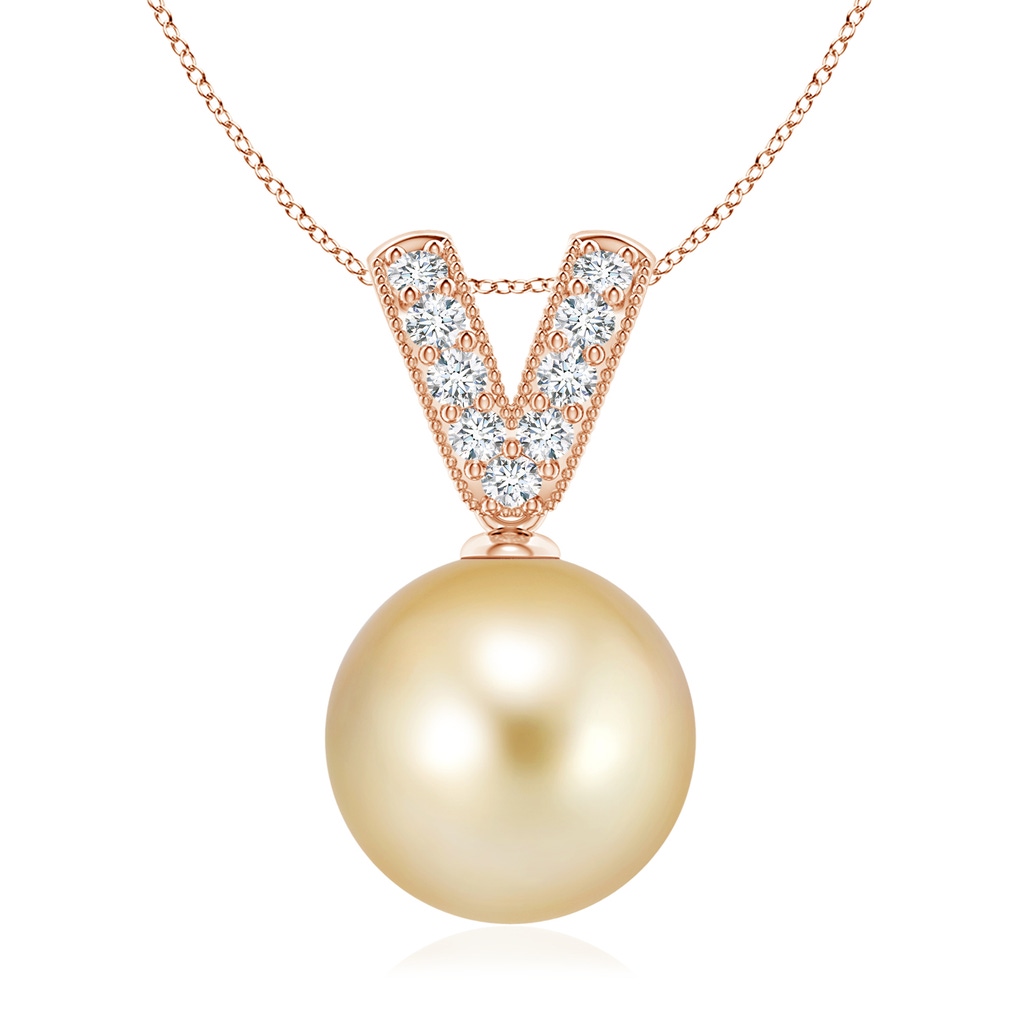 10mm AAAA Golden South Sea Pearl & Diamond V-Bale Pendant in Rose Gold