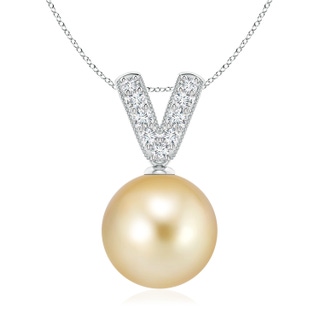 10mm AAAA Golden South Sea Pearl & Diamond V-Bale Pendant in White Gold