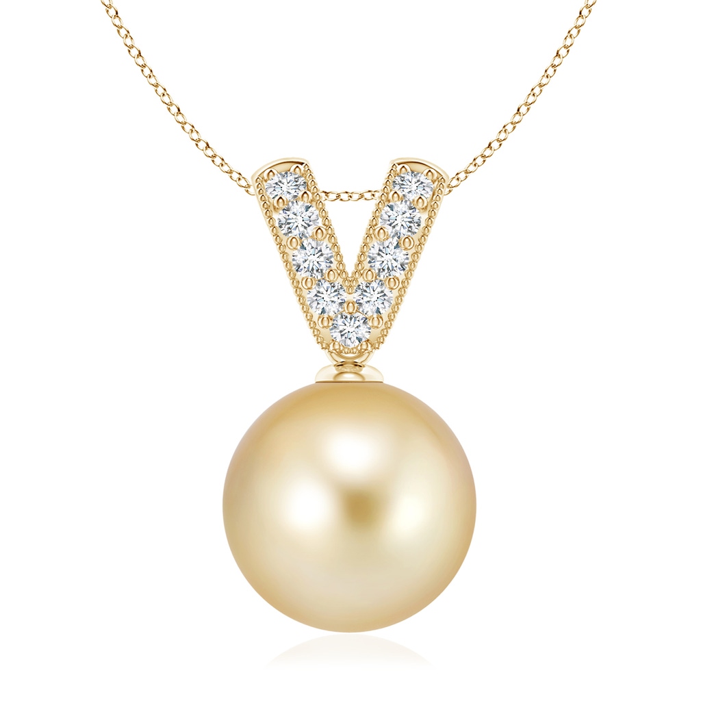 10mm AAAA Golden South Sea Pearl & Diamond V-Bale Pendant in Yellow Gold