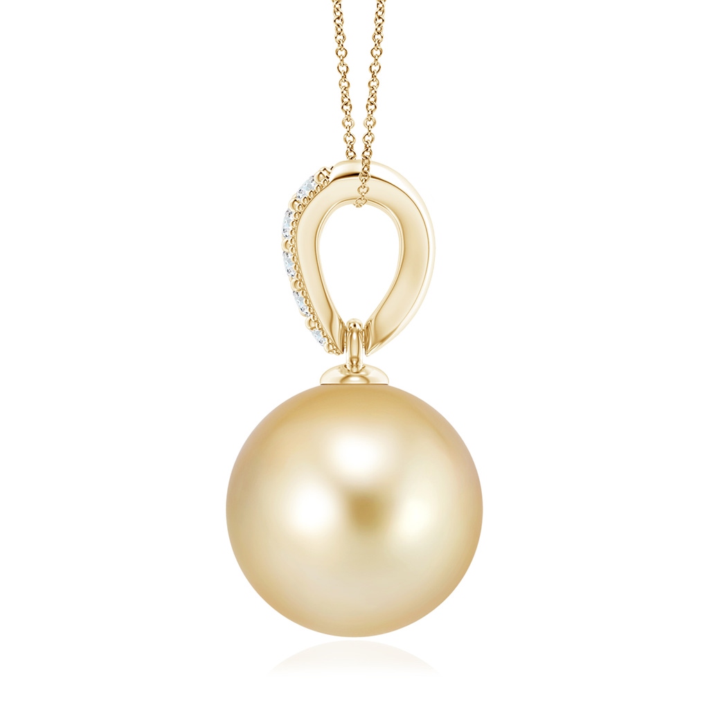 10mm AAAA Golden South Sea Pearl & Diamond V-Bale Pendant in Yellow Gold Side 1