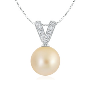 9mm AA Golden South Sea Pearl & Diamond V-Bale Pendant in P950 Platinum