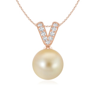 9mm AAA Golden South Sea Pearl & Diamond V-Bale Pendant in Rose Gold