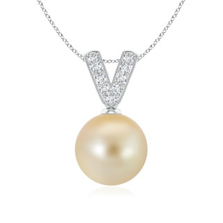 9mm AAA Golden South Sea Pearl & Diamond V-Bale Pendant in White Gold
