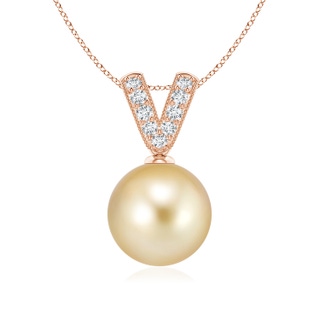 9mm AAAA Golden South Sea Pearl & Diamond V-Bale Pendant in Rose Gold