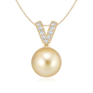 9mm AAAA Golden South Sea Pearl & Diamond V-Bale Pendant in Yellow Gold