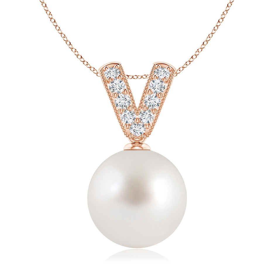 10mm AAA South Sea Pearl & Diamond V-Bale Pendant in Rose Gold 