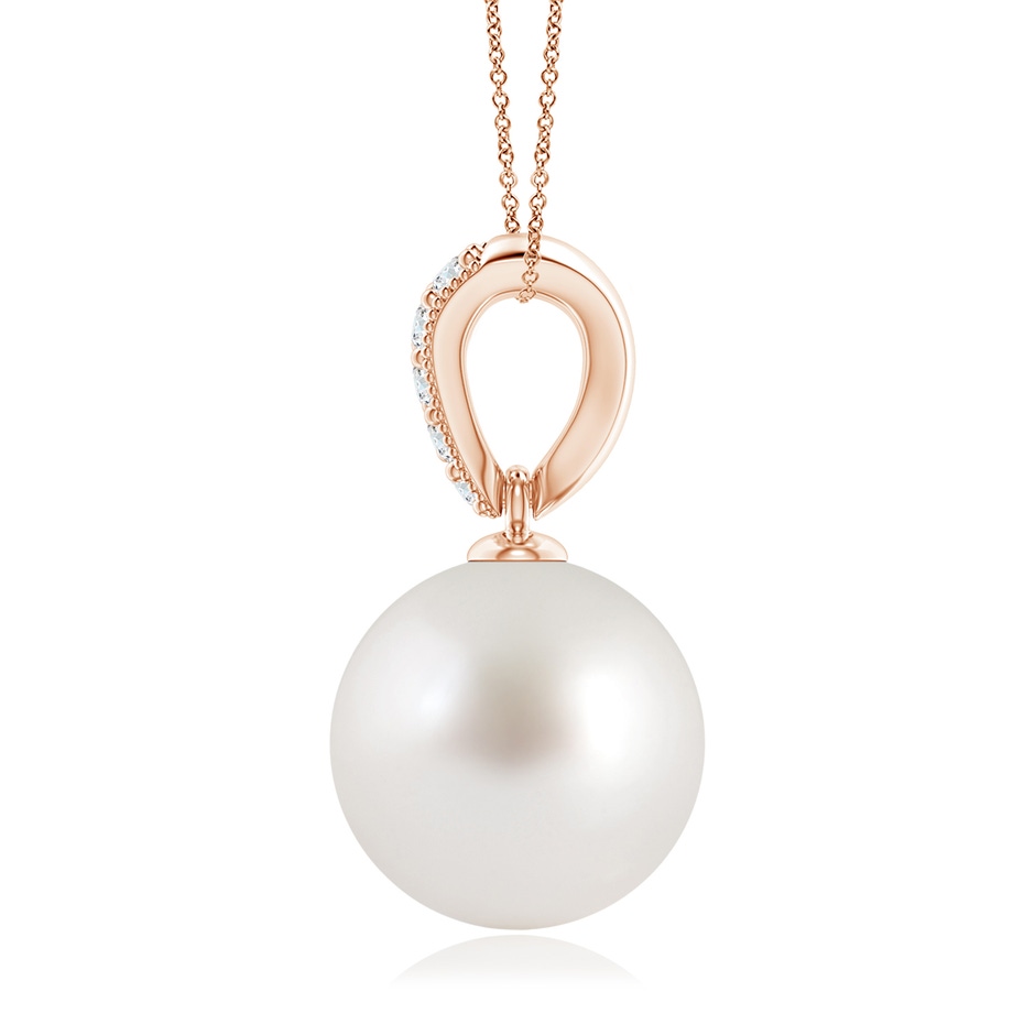 10mm AAA South Sea Pearl & Diamond V-Bale Pendant in Rose Gold side 1
