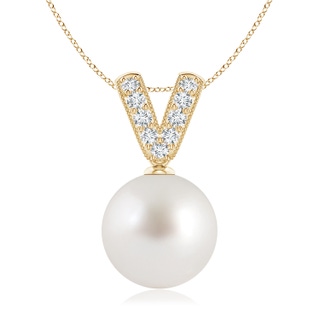 10mm AAA South Sea Pearl & Diamond V-Bale Pendant in Yellow Gold