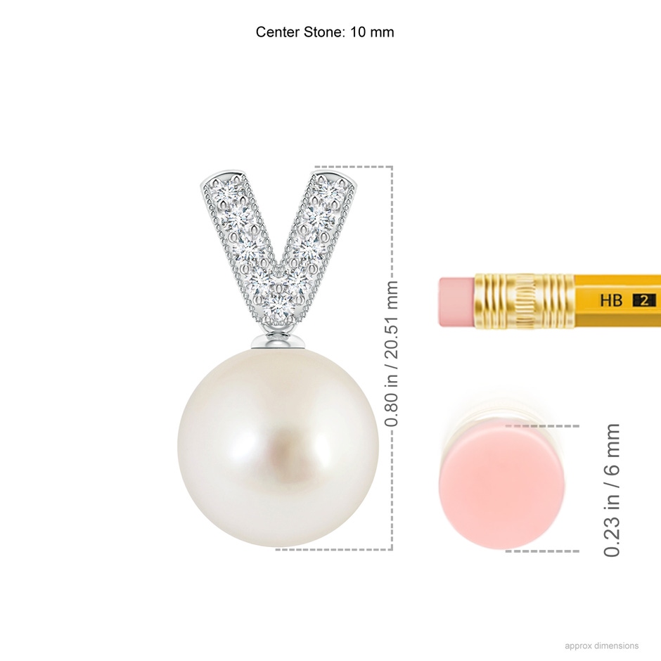 10mm AAAA South Sea Pearl & Diamond V-Bale Pendant in P950 Platinum ruler