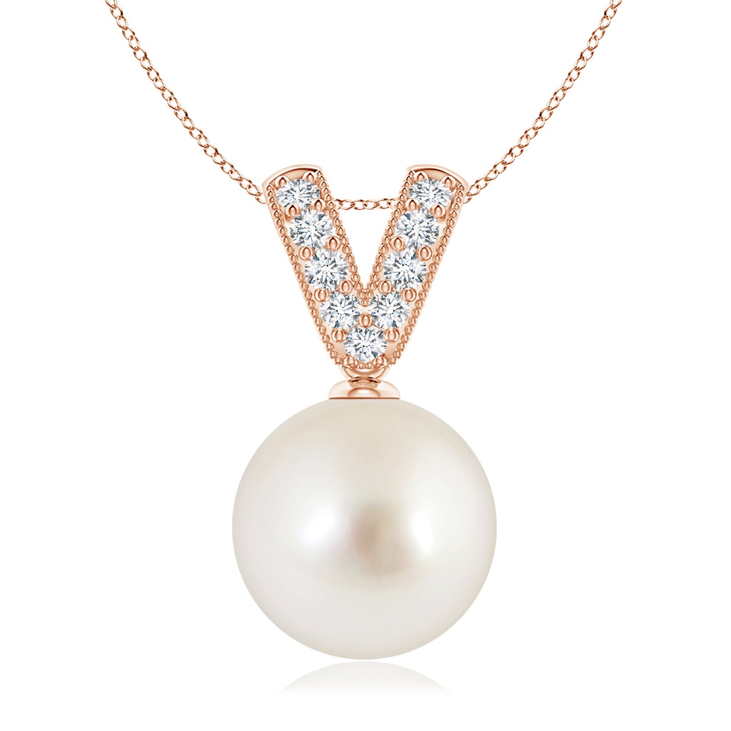 10mm AAAA South Sea Pearl & Diamond V-Bale Pendant in Rose Gold