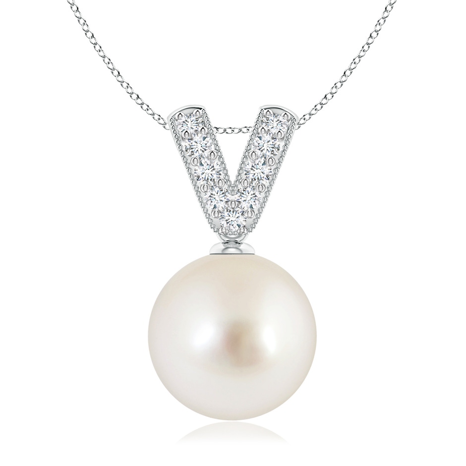 10mm AAAA South Sea Pearl & Diamond V-Bale Pendant in White Gold 