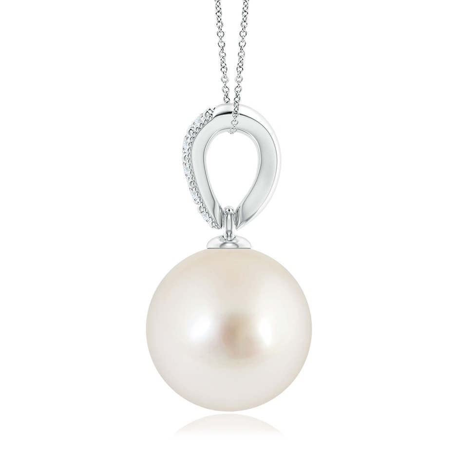 10mm AAAA South Sea Pearl & Diamond V-Bale Pendant in White Gold side 1