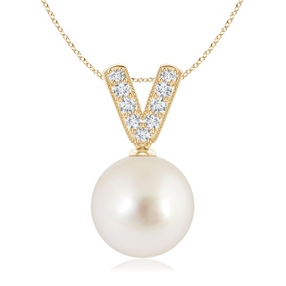 10mm AAAA South Sea Pearl & Diamond V-Bale Pendant in Yellow Gold