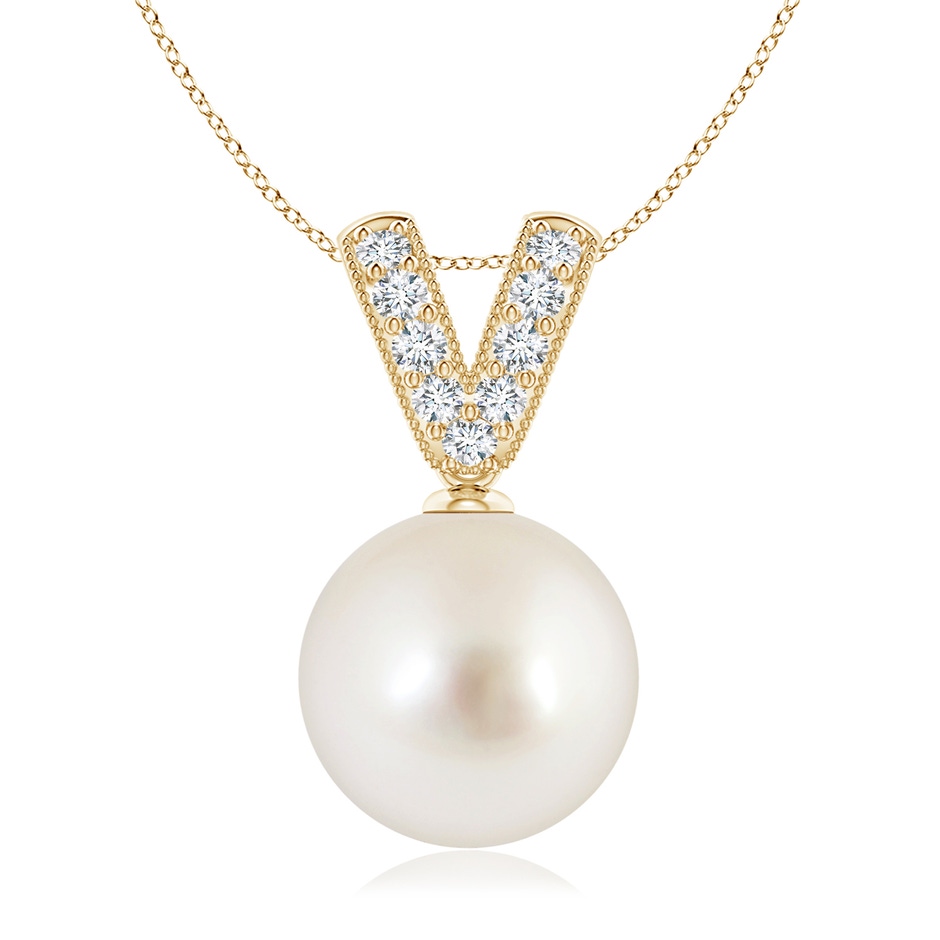 10mm AAAA South Sea Pearl & Diamond V-Bale Pendant in Yellow Gold 