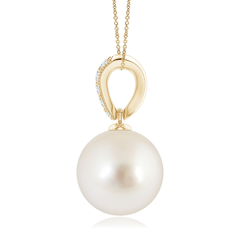 10mm AAAA South Sea Pearl & Diamond V-Bale Pendant in Yellow Gold side 1