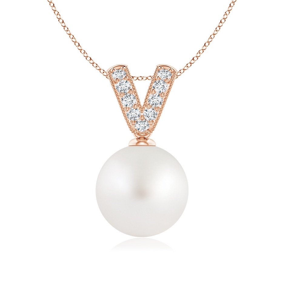 9mm AA South Sea Pearl & Diamond V-Bale Pendant in Rose Gold 