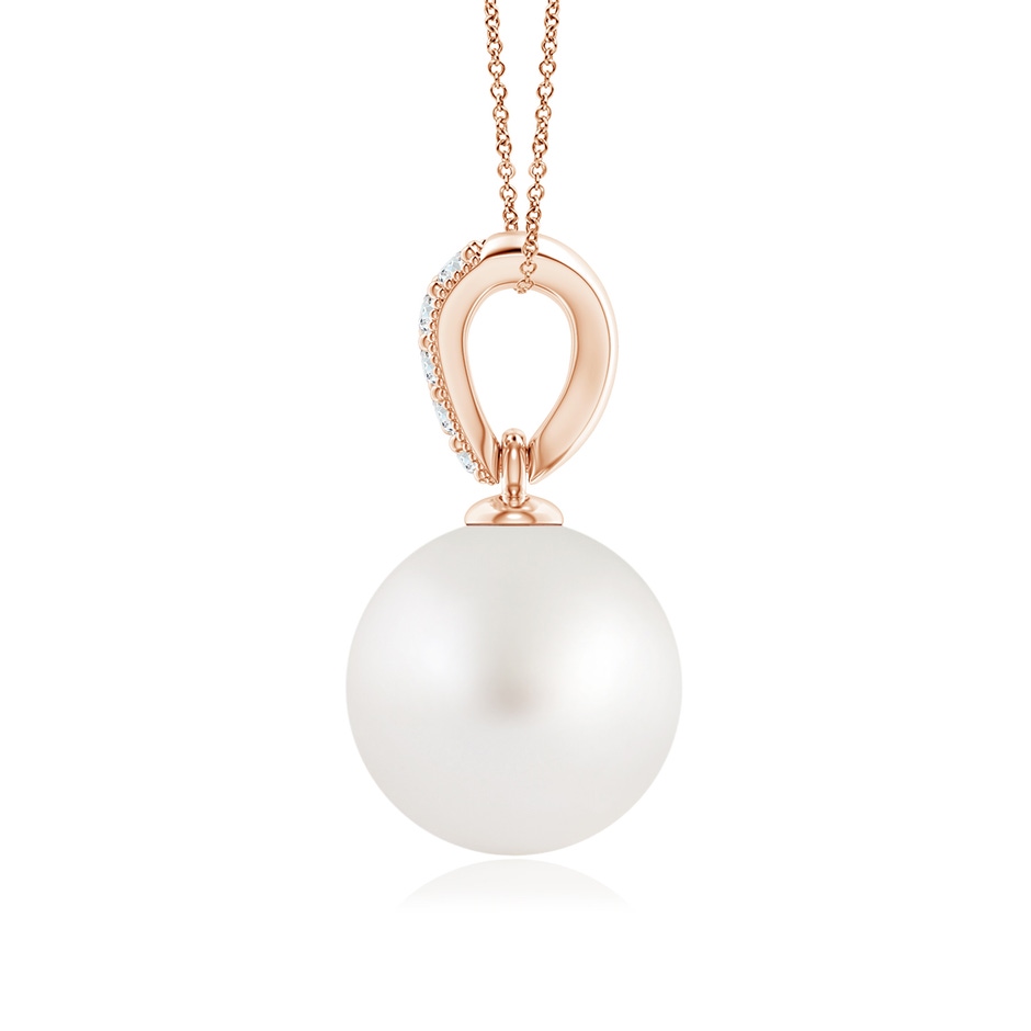 9mm AA South Sea Pearl & Diamond V-Bale Pendant in Rose Gold side 1