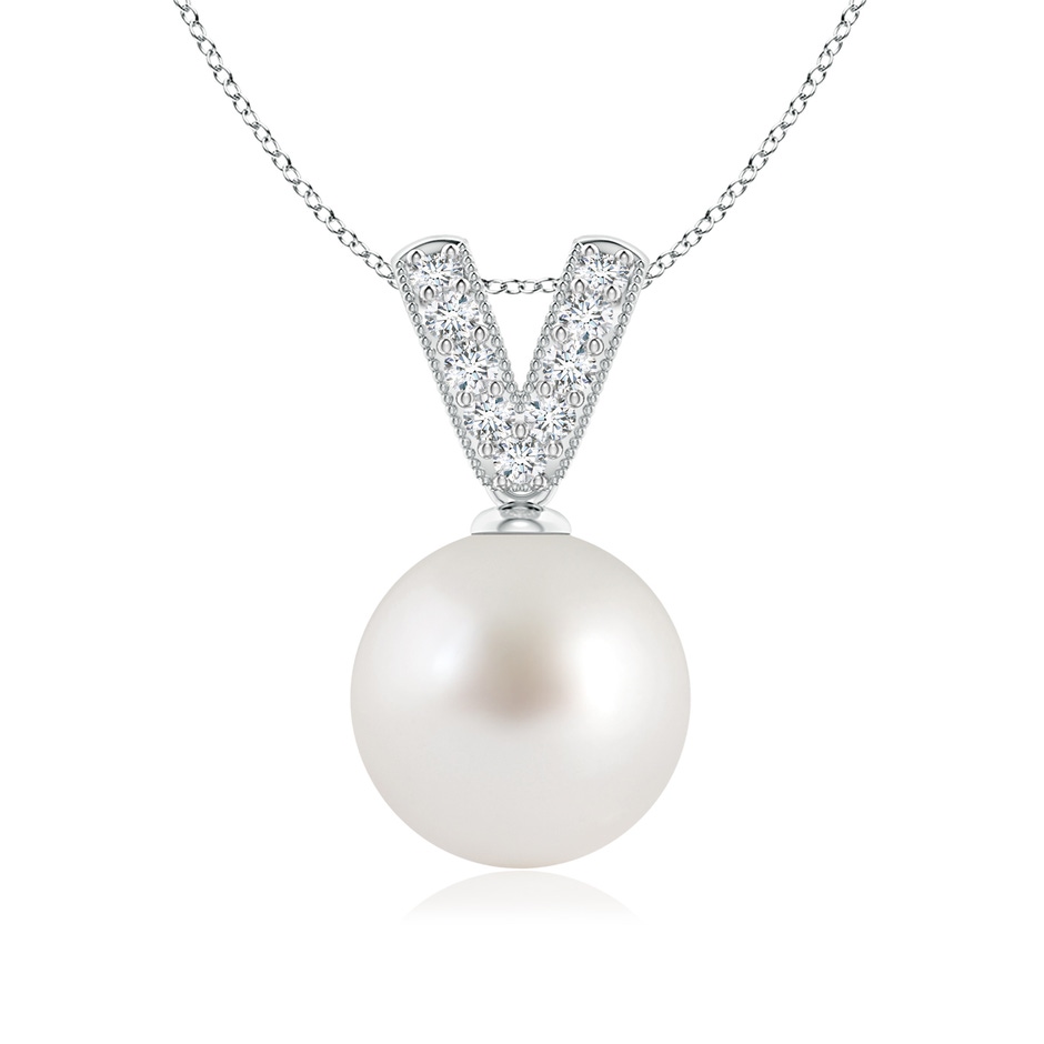 9mm AAA South Sea Pearl & Diamond V-Bale Pendant in P950 Platinum 