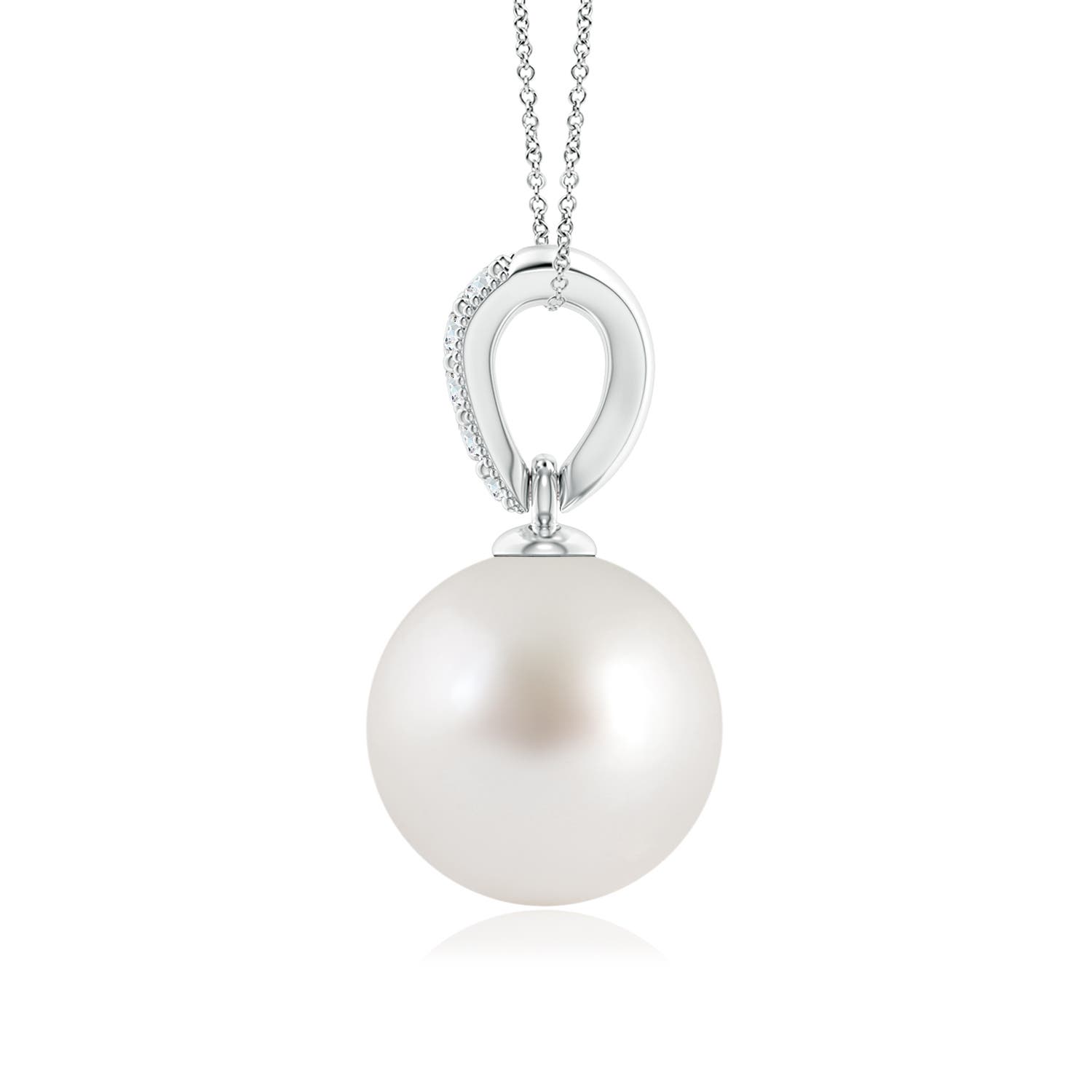 9mm AAA South Sea Pearl & Diamond V-Bale Pendant in P950 Platinum - side 1