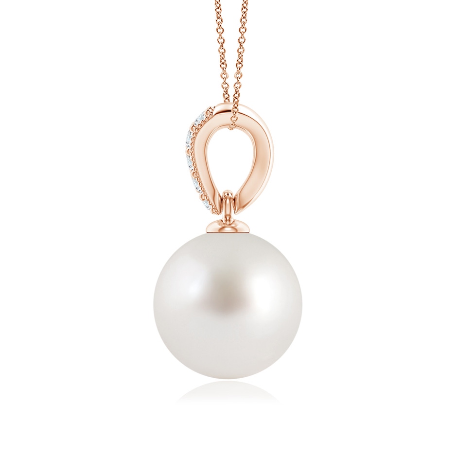9mm AAA South Sea Pearl & Diamond V-Bale Pendant in Rose Gold side 1