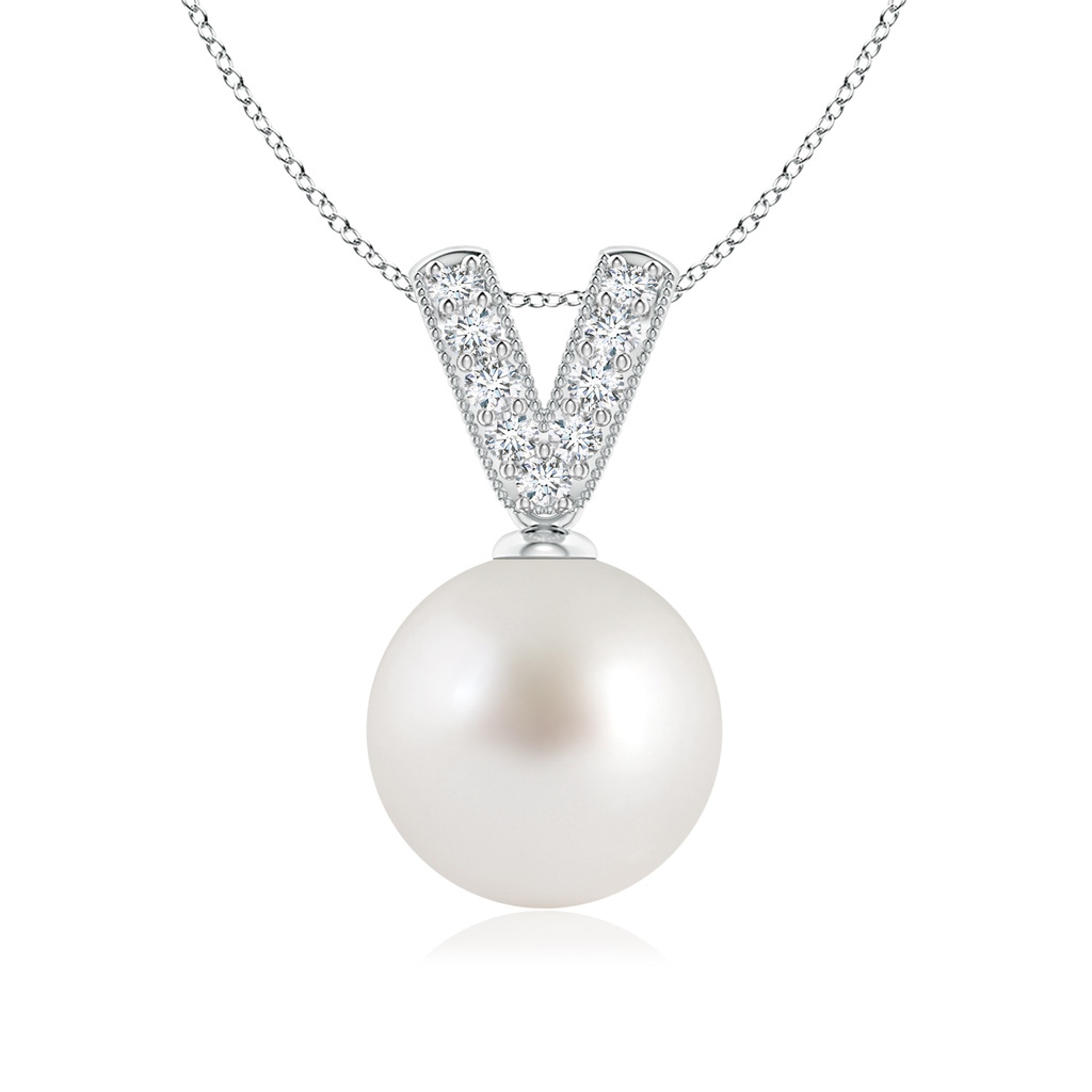 9mm AAA South Sea Pearl & Diamond V-Bale Pendant in White Gold