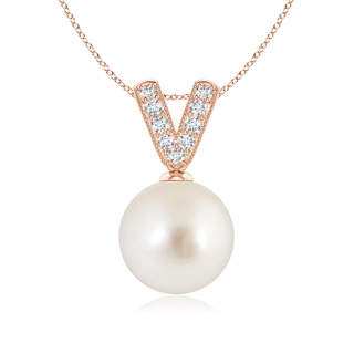 9mm AAAA South Sea Pearl & Diamond V-Bale Pendant in Rose Gold