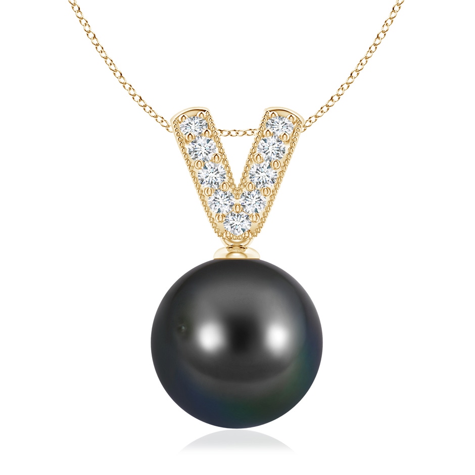 10mm AA Tahitian Pearl & Diamond V-Bale Pendant in Yellow Gold 