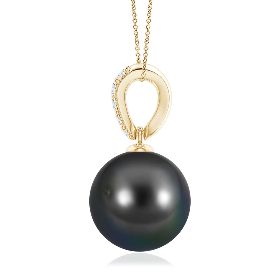 10mm AA Tahitian Pearl & Diamond V-Bale Pendant in Yellow Gold side 1