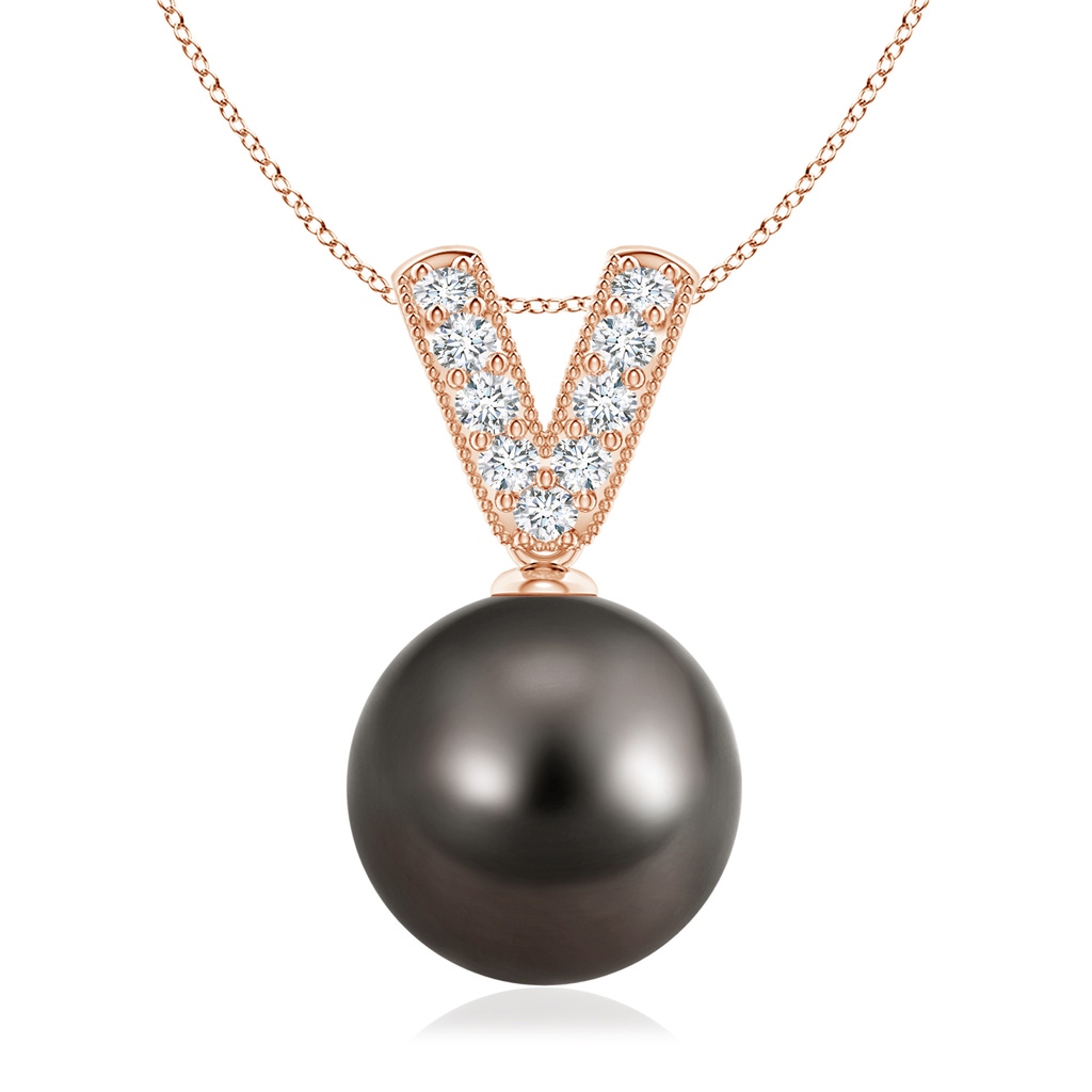 10mm AAA Tahitian Pearl & Diamond V-Bale Pendant in Rose Gold