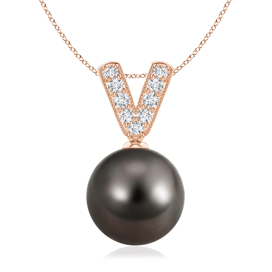 10mm AAA Tahitian Pearl & Diamond V-Bale Pendant in Rose Gold 